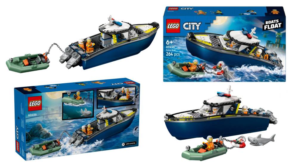 LEGO City Police Boat Chase 60456 summer set for 2025 with a police boat chasing after an escaped prisoner on a motor boat, and ultimately arresting him