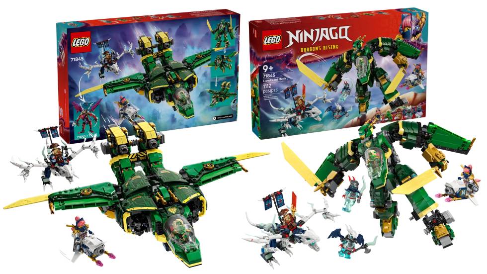 LEGO Ninjago Lloyds Jet Mech (71845) the mech build complete with sub-assembly options and minifigs due in summer 2025