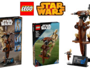LEGO Star Wars Battle Droid on STAP (75428) Incoming LEGO Star Wars Battle Droid on STAP (75428) newly-reveaeld set on May 4, 2025 representing the box art and the built model on its stand.
